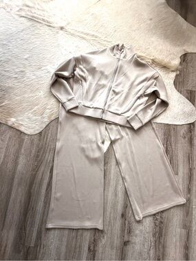 SPANX Taupe Full-Zip Lounge Jacket & Wide-Leg Pants Set